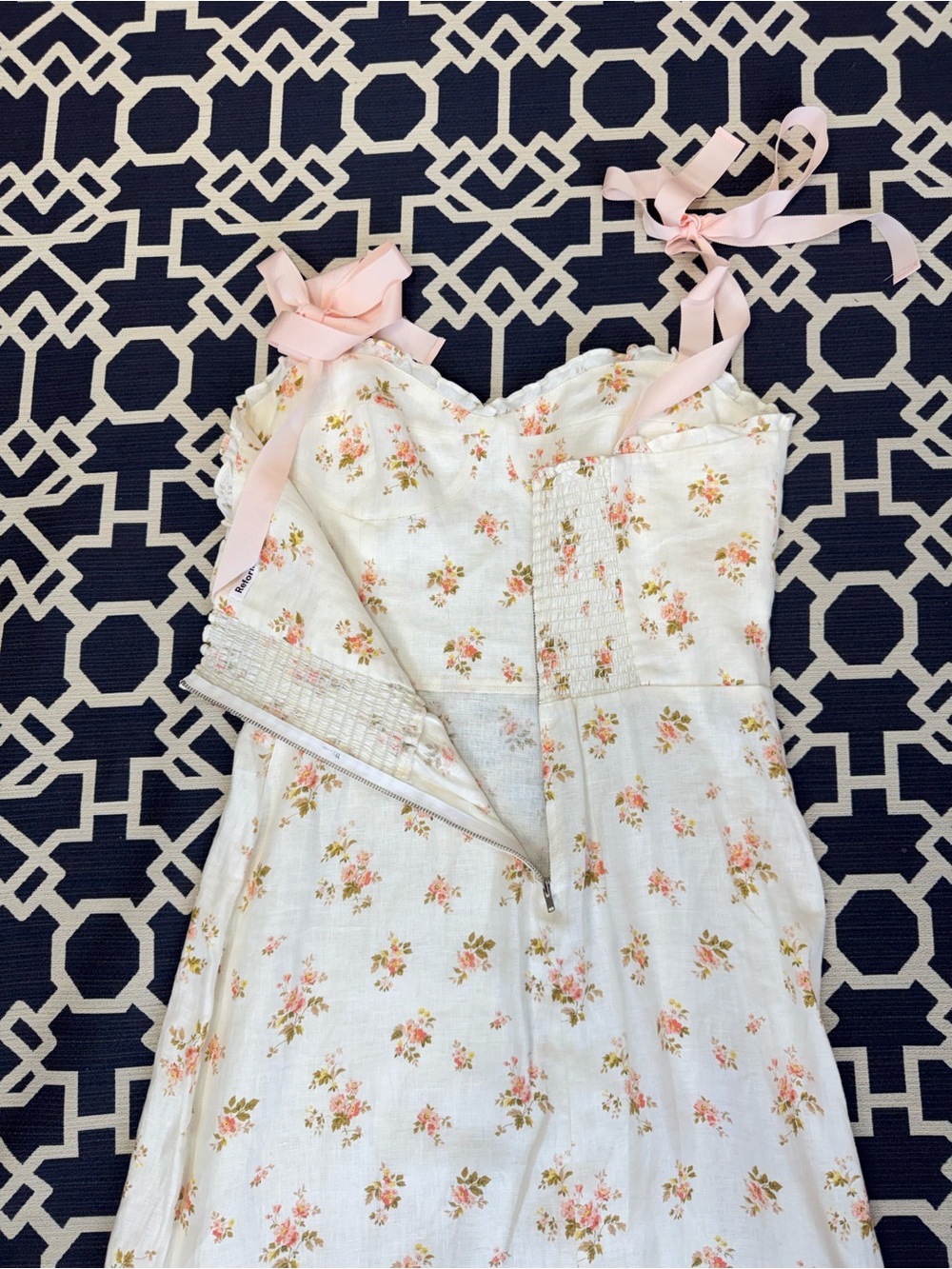 NWOT Reformation Vale Ribbon Floral Linen Ruffle Midi Dress Sz 12 Mildred Print - Picture 7 of 13
